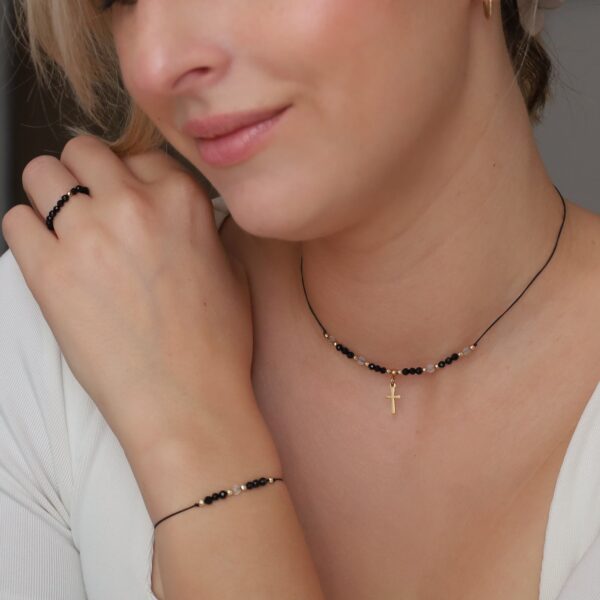 Naszyjnik na sznurku, regulowany - turmalin i cytryn