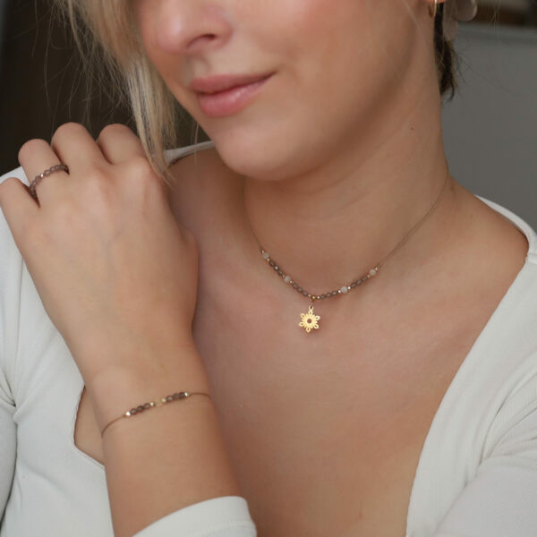 Naszyjnik na sznurku, regulowany - kwarc dymny i cytryn