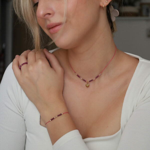 Naszyjnik na sznurku, regulowany - rubin i cytryn