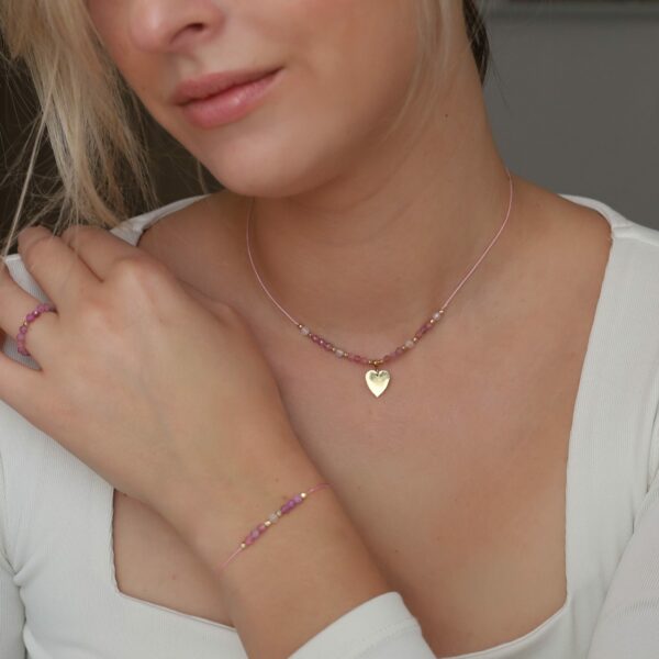 Naszyjnik na sznurku, regulowany - turmalin różowy i cytryn