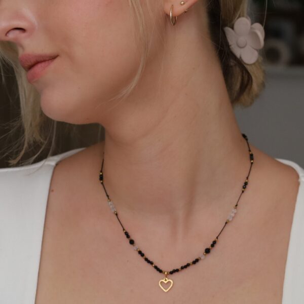 Naszyjnik na sznurku - turmalin i kryształ górski