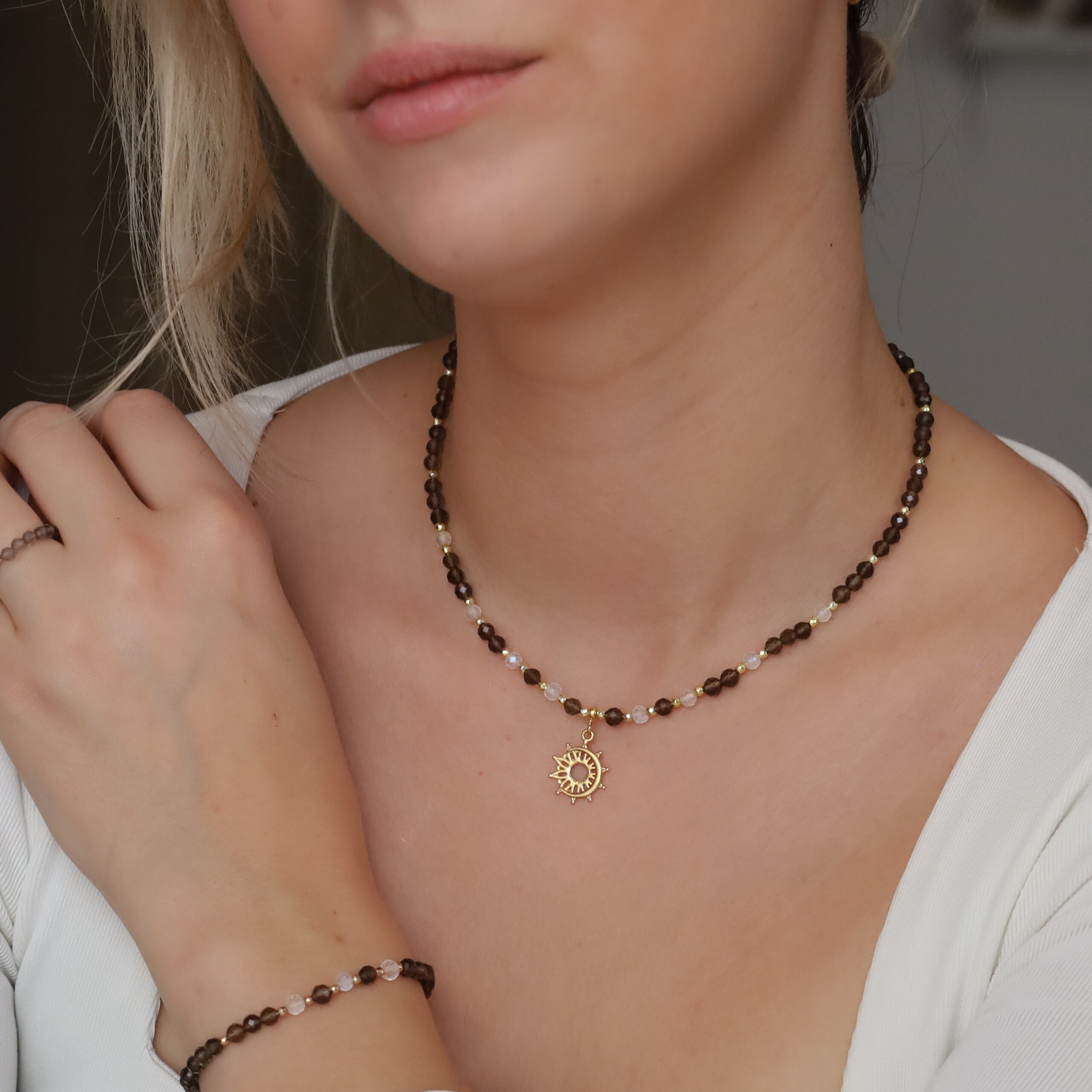 Naszyjnik - kwarc dymnym i kryształ górski