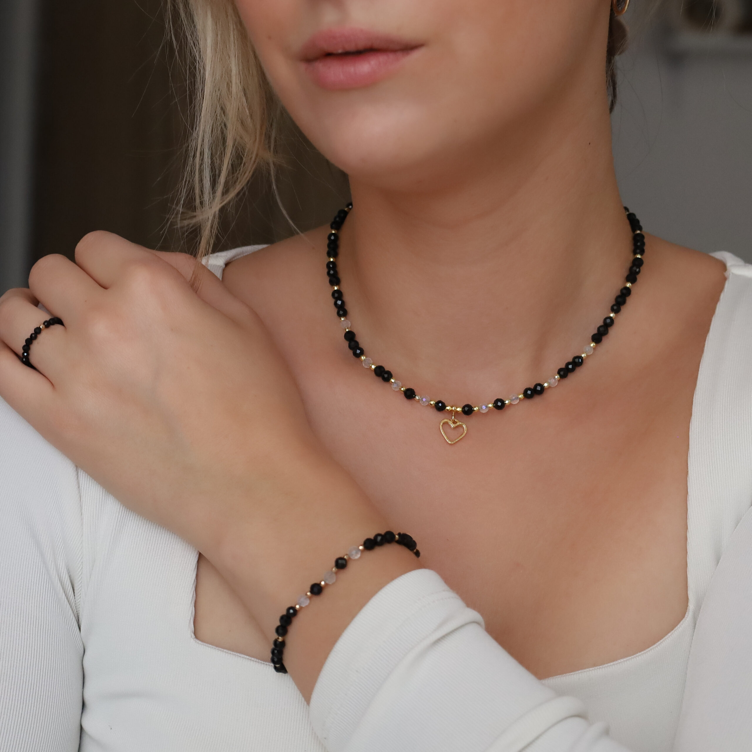 Naszyjnik - turmalin i kryształ górski