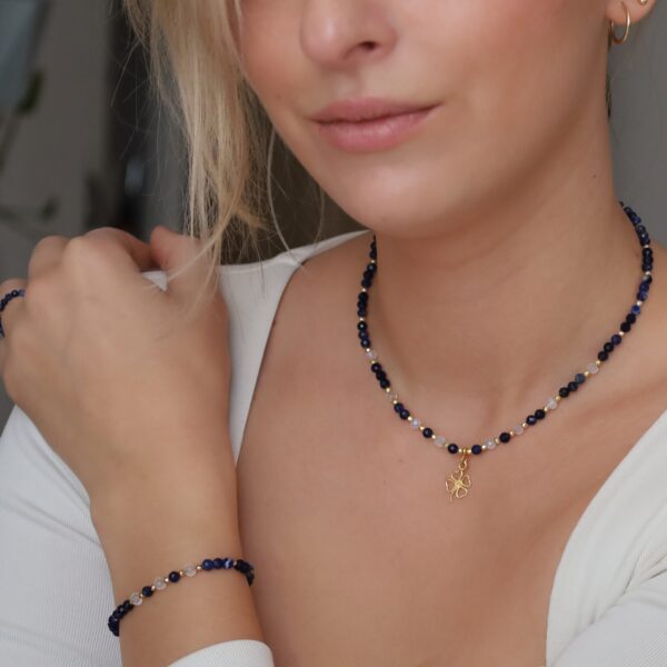 Naszyjnik - sodalit i kryształ górski