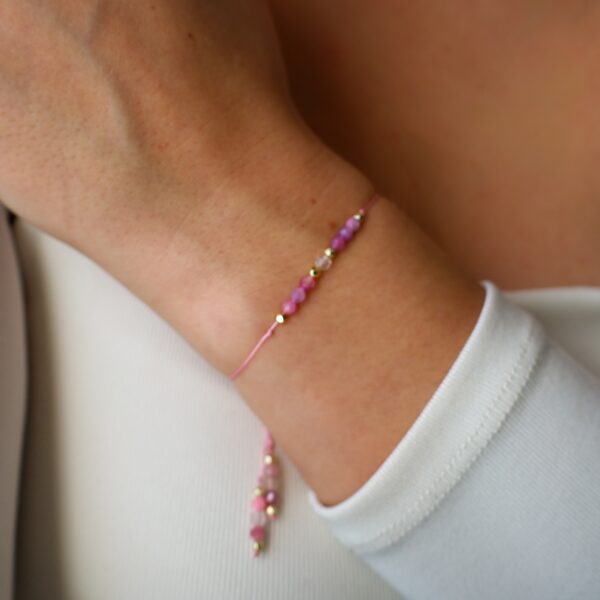 Bransoletka regulowana na sznurku - turmalin różowy i cytryn