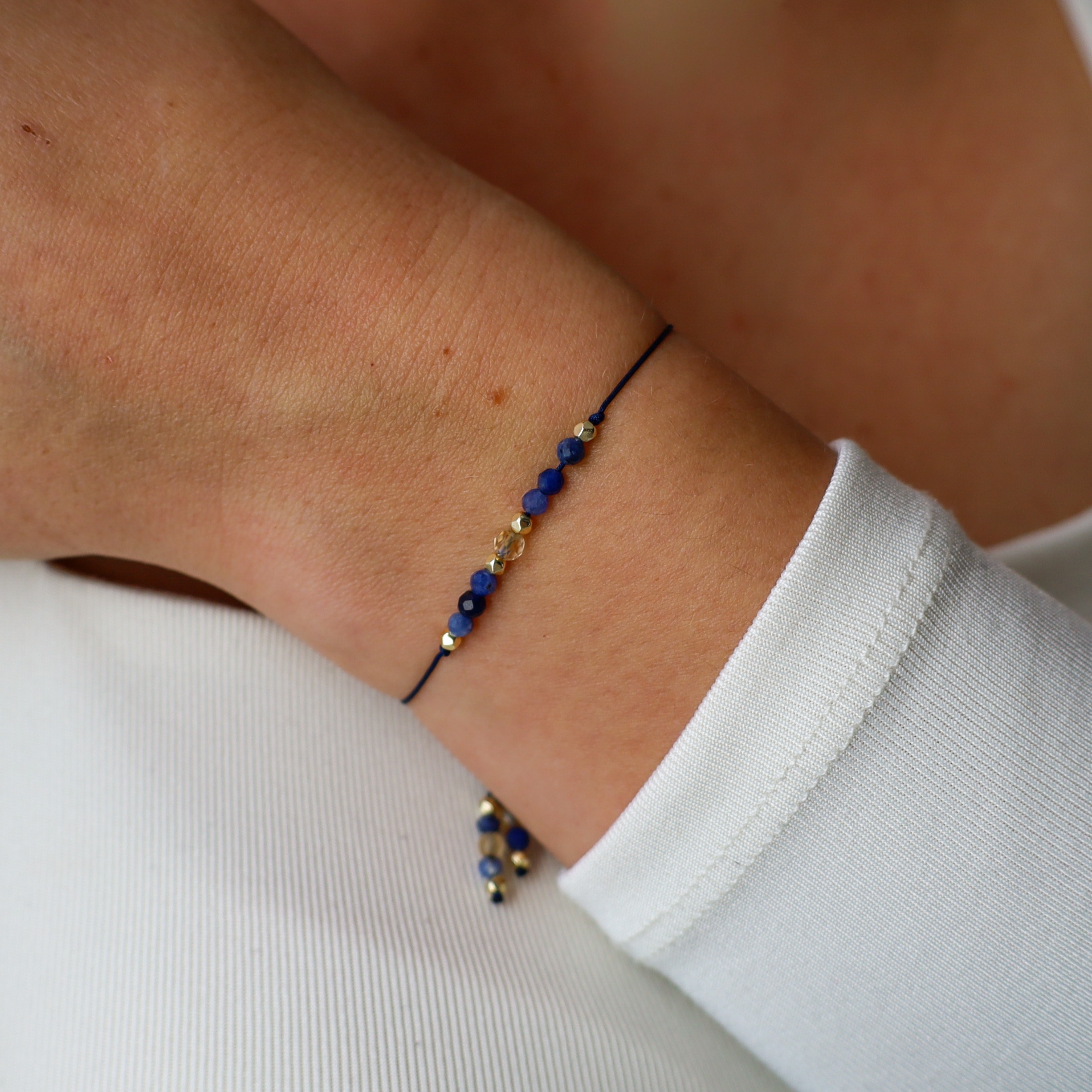 Bransoletka regulowana na sznurku - sodalit i cytryn