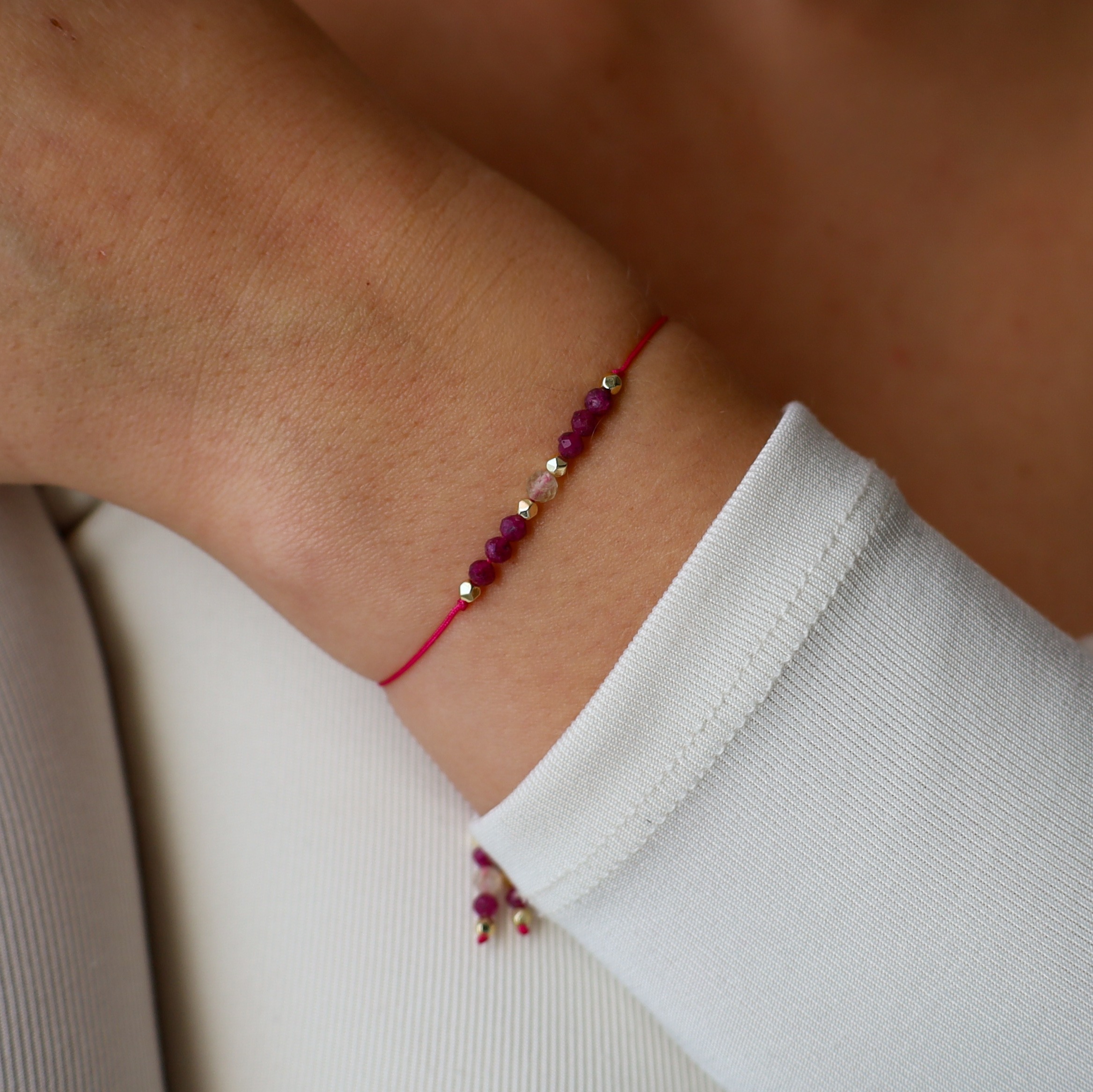 Bransoletka regulowana na sznurku - rubin i cytryn