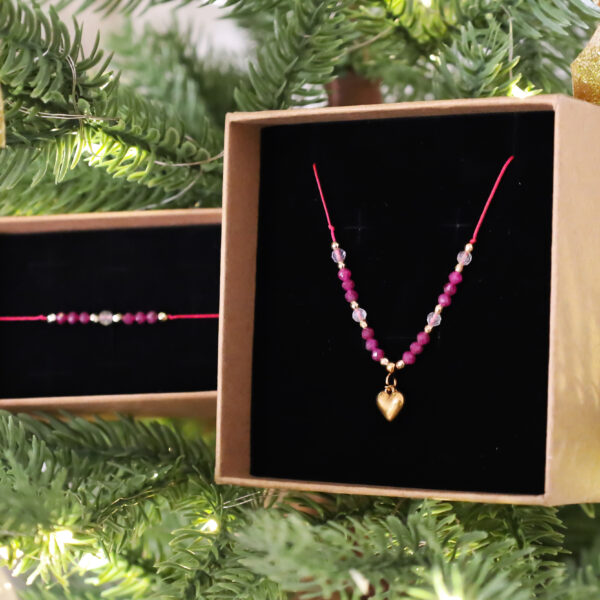 Zestaw – naszyjnik i bransoletka na sznurku – rubin, cytryn i hematyt